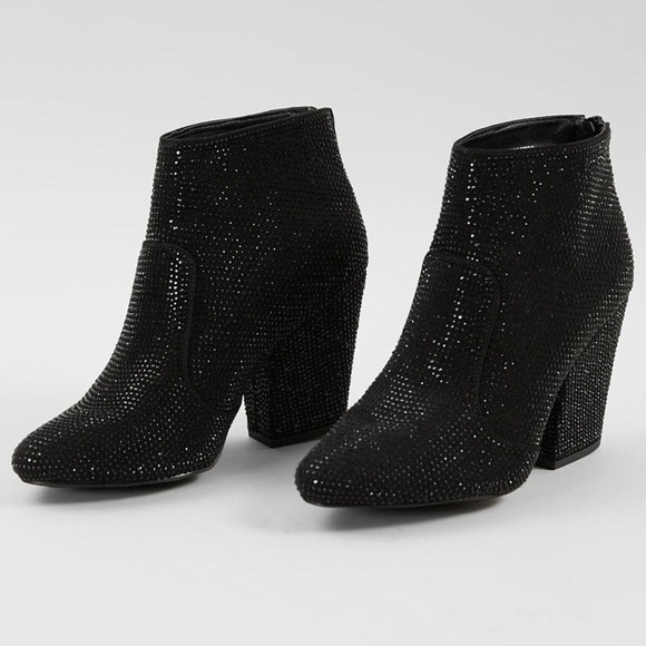 VERY G Splendor Ankle Boot Black Faux Leather Rhinestone Bootie - Picture 3 of 13